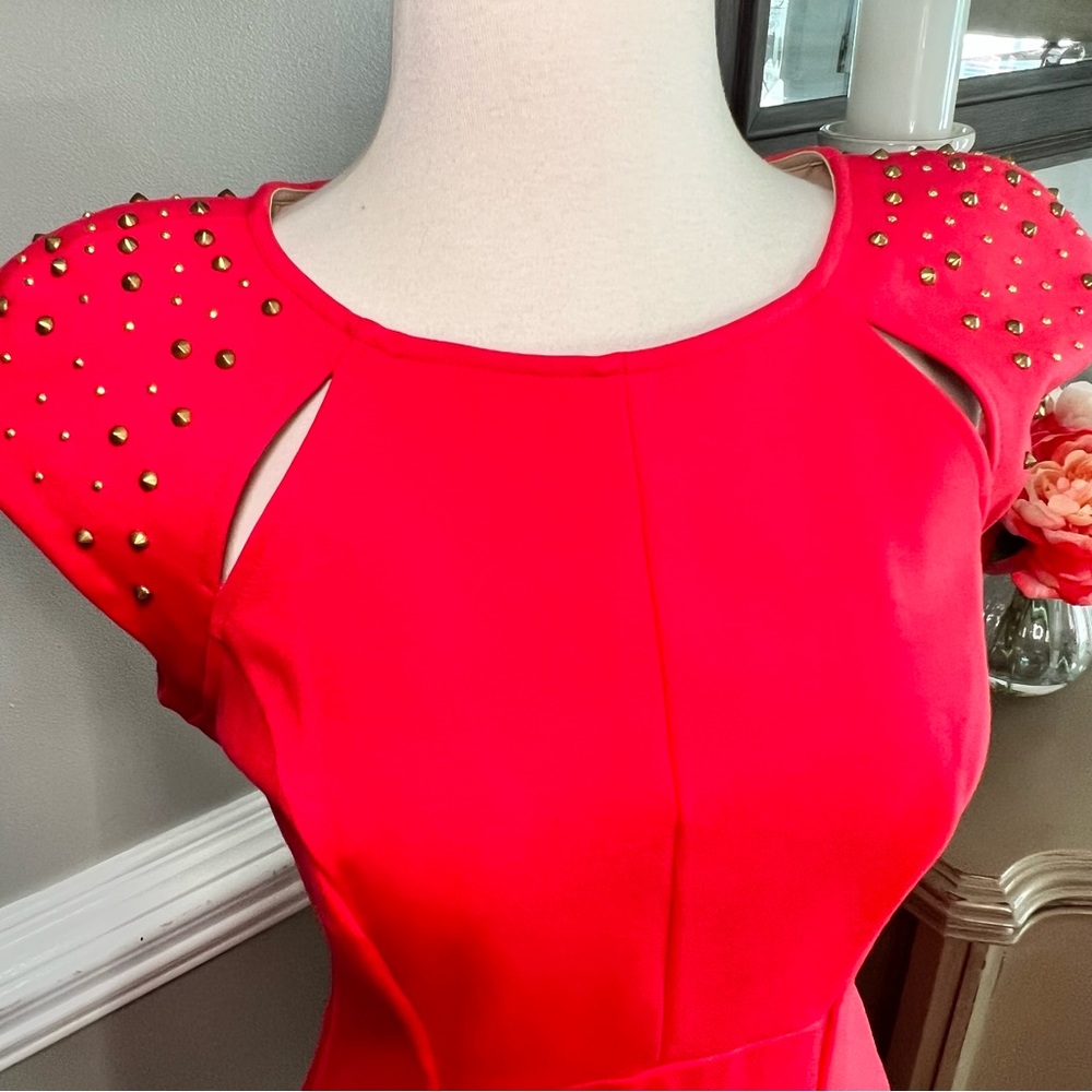 EUC ABS Allen Schwartz Dress Size M Studded Shoulders Semi-Formal Dress 028